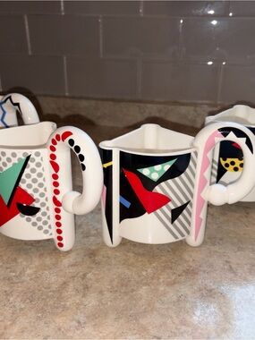 RARE 1980s POSTMODERN KATO KOGEI FUJIMORI CARNIVAL MUGS - SET OF 4